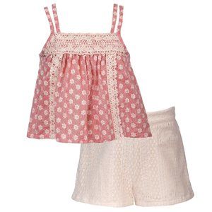 Bonnie Jean Girls Size 2T-16 Coral Gauze Top Ivory Lace Short Set